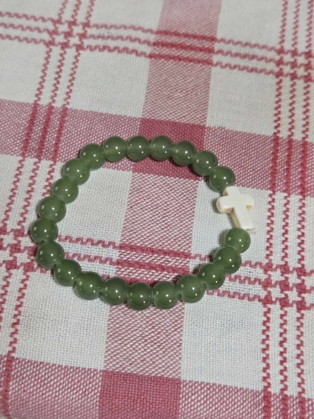 Green Beaded Cross Bracelet New